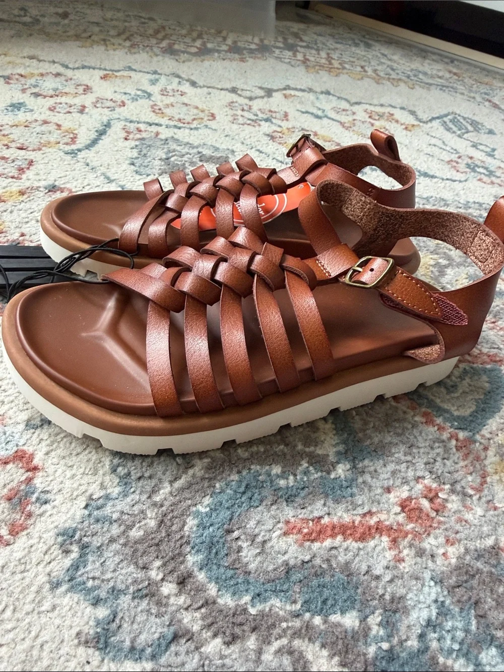 wonder nation Brown Braided T-Strap Kids Sandals